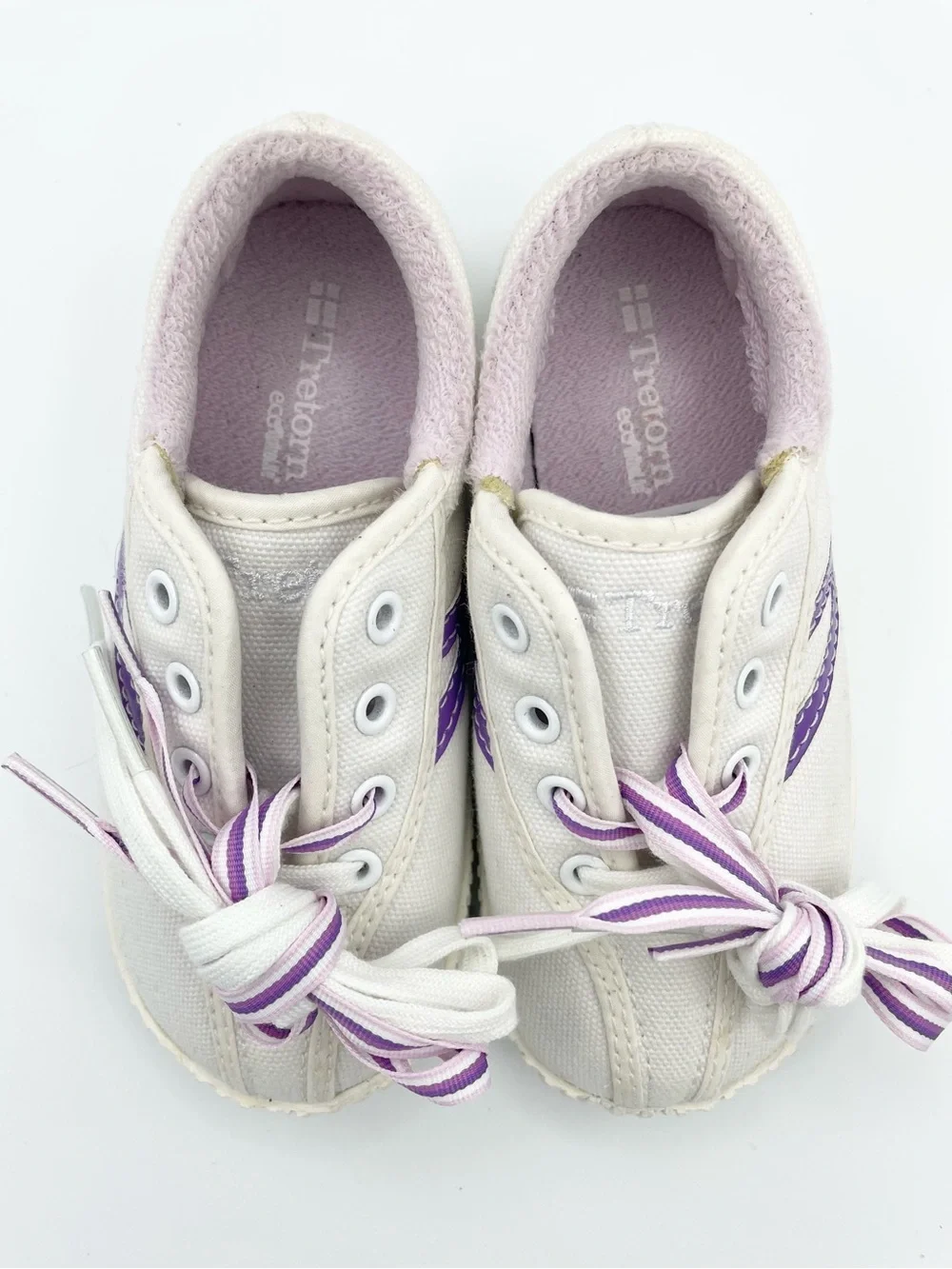 Tretorn girls white/purple canvas sneakers Size 8